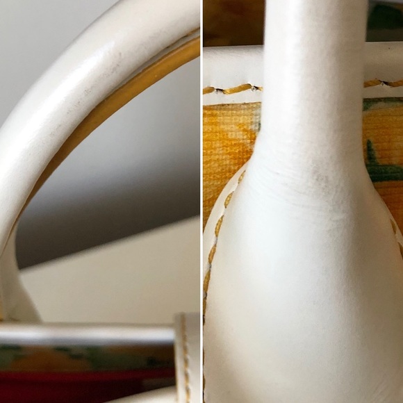 Dooney Bourke Petunia Floral Satchel Tote Bag White Leather Coated Canvas Purse - Picture 8 of 12